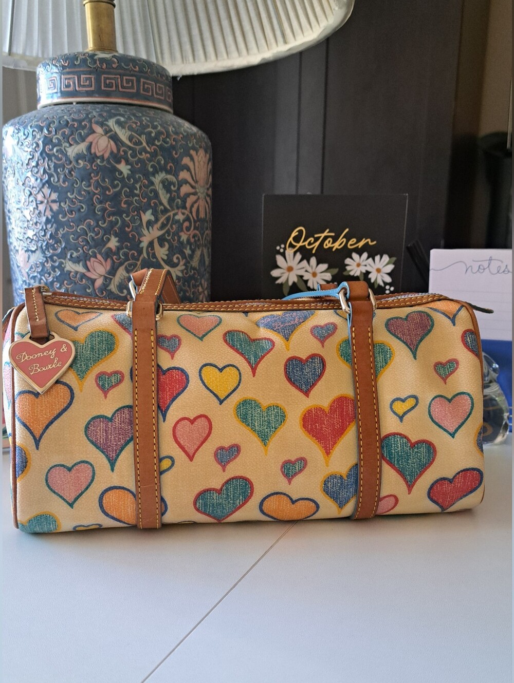 Vintage Dooney & Bourke Hearts Barrel Satchel Hearts Bag